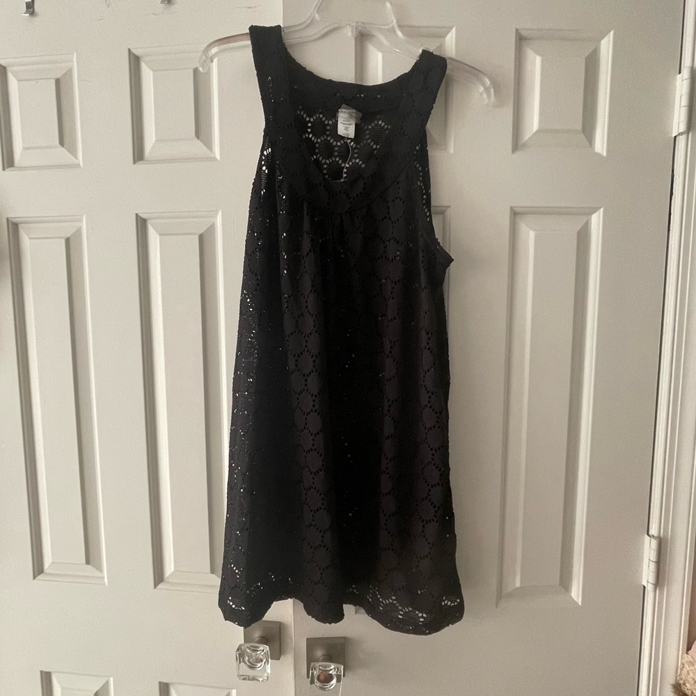 COVER ME BLACK LACE EYELIT HOLES SWIM COVER UP DRESS. SZ M L NWT